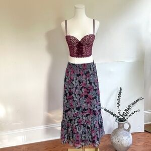 Loft Womens Chiffon Fairy Midi Skirt Y2k Medium Floral Tiered Festival Bloomcore